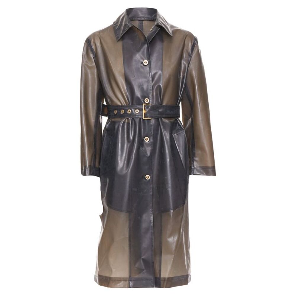 VERSACE 2019 black transparent latex pvc crystal single breasted coat EU38EU38